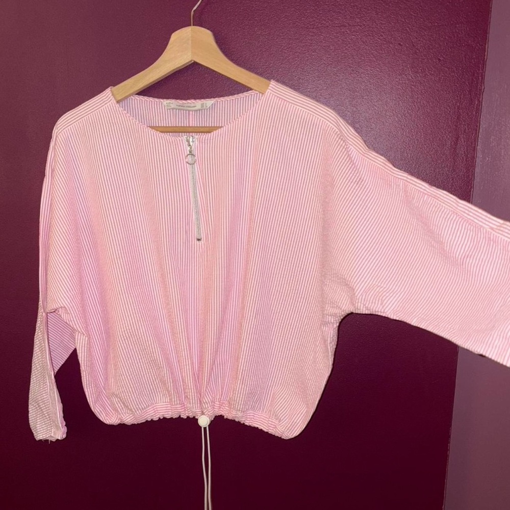 🔵ZARA Pink & White Striped 100% COTTON Dolman Sleeve Top - Picture 8 of 10